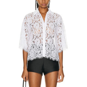 L'Agence 'Fern' White Nylon Short Sleeve Lace Blouse Size S